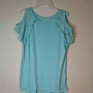 St. John's Bay Aqua Lace Sleeve Blouse size XL